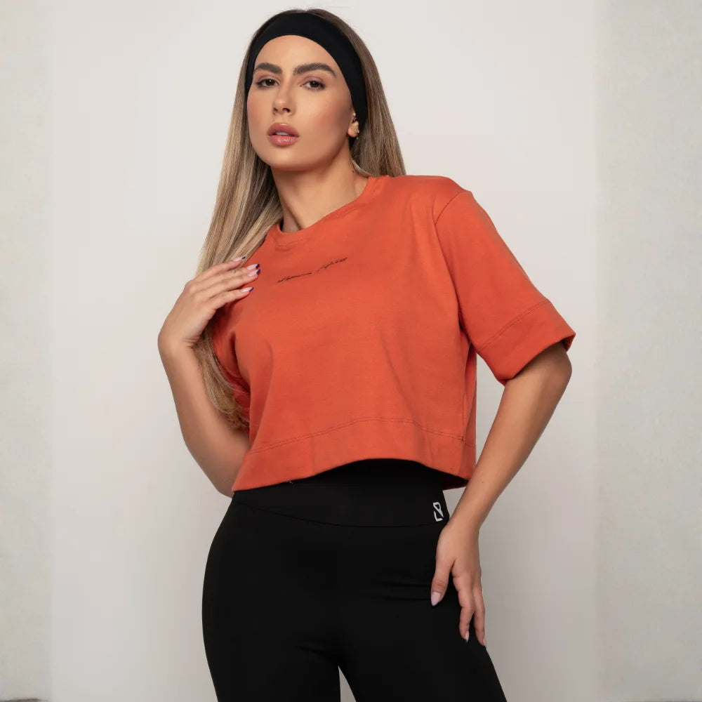 Cropped Feminino Fitness Brisa Terracota Casual - LP131