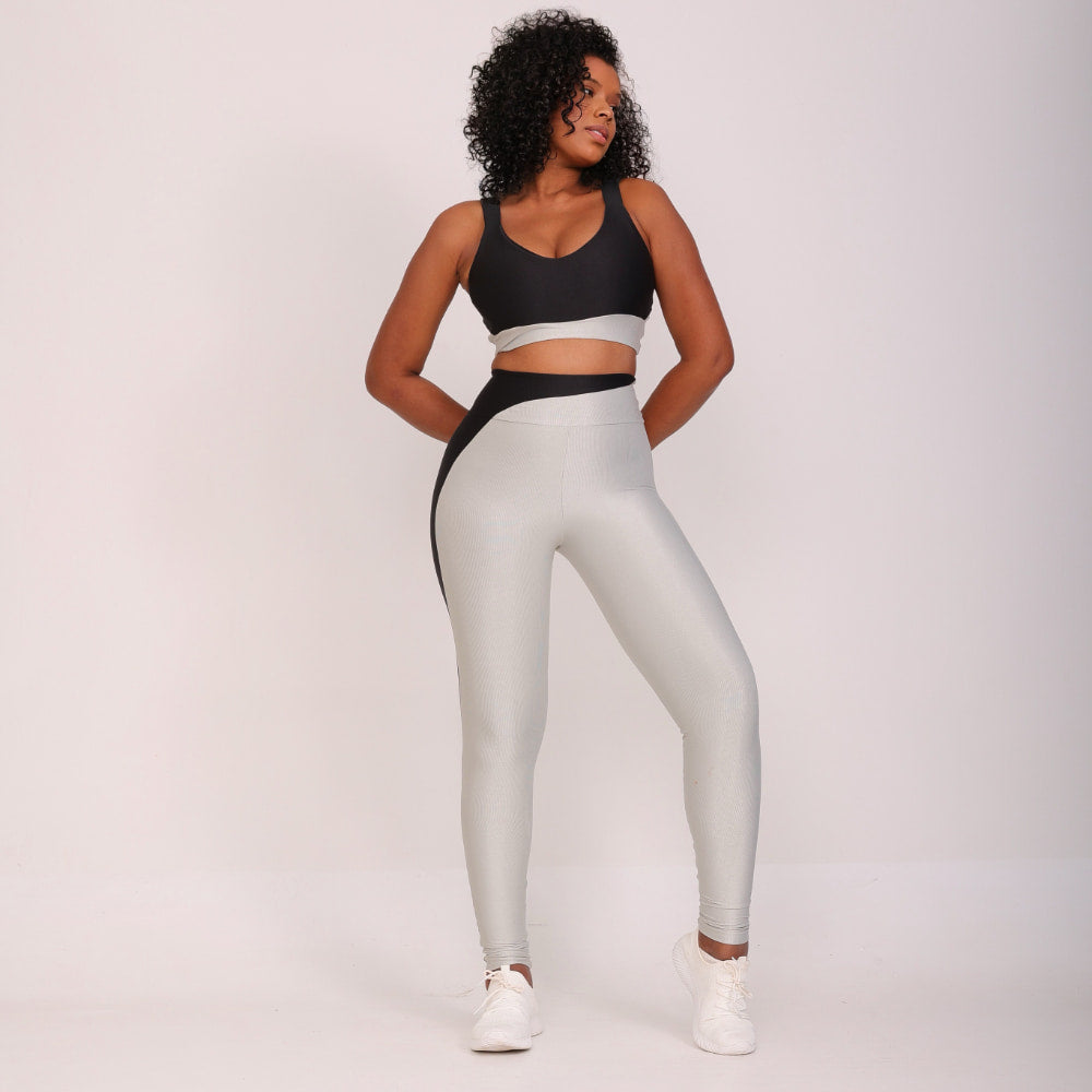 Conjunto Fitness Feminino Sproll Cinza com Preto - LP62